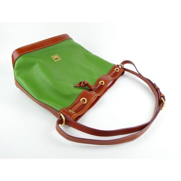 Dooney & Bourke Green Brown Leather Drawstring Bag - Picture 4 of 13